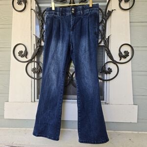 Indigo Poppy Petite Pleated Front High Rise Wide Leg Petite Jeans - 8P